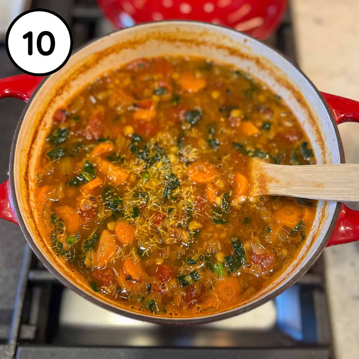 Lemon zest added to the lentil soup.