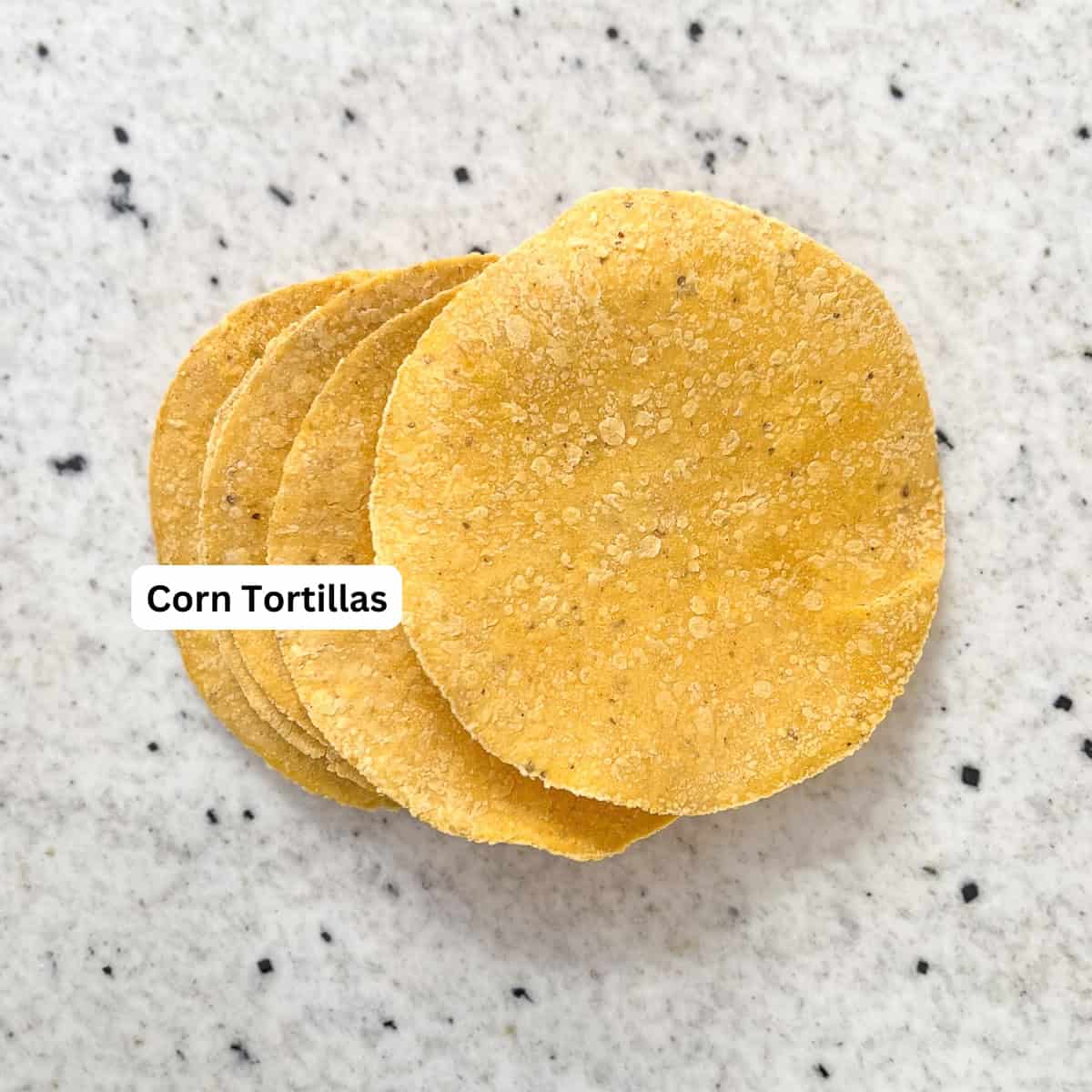 Corn tortillas staked on a countertop.