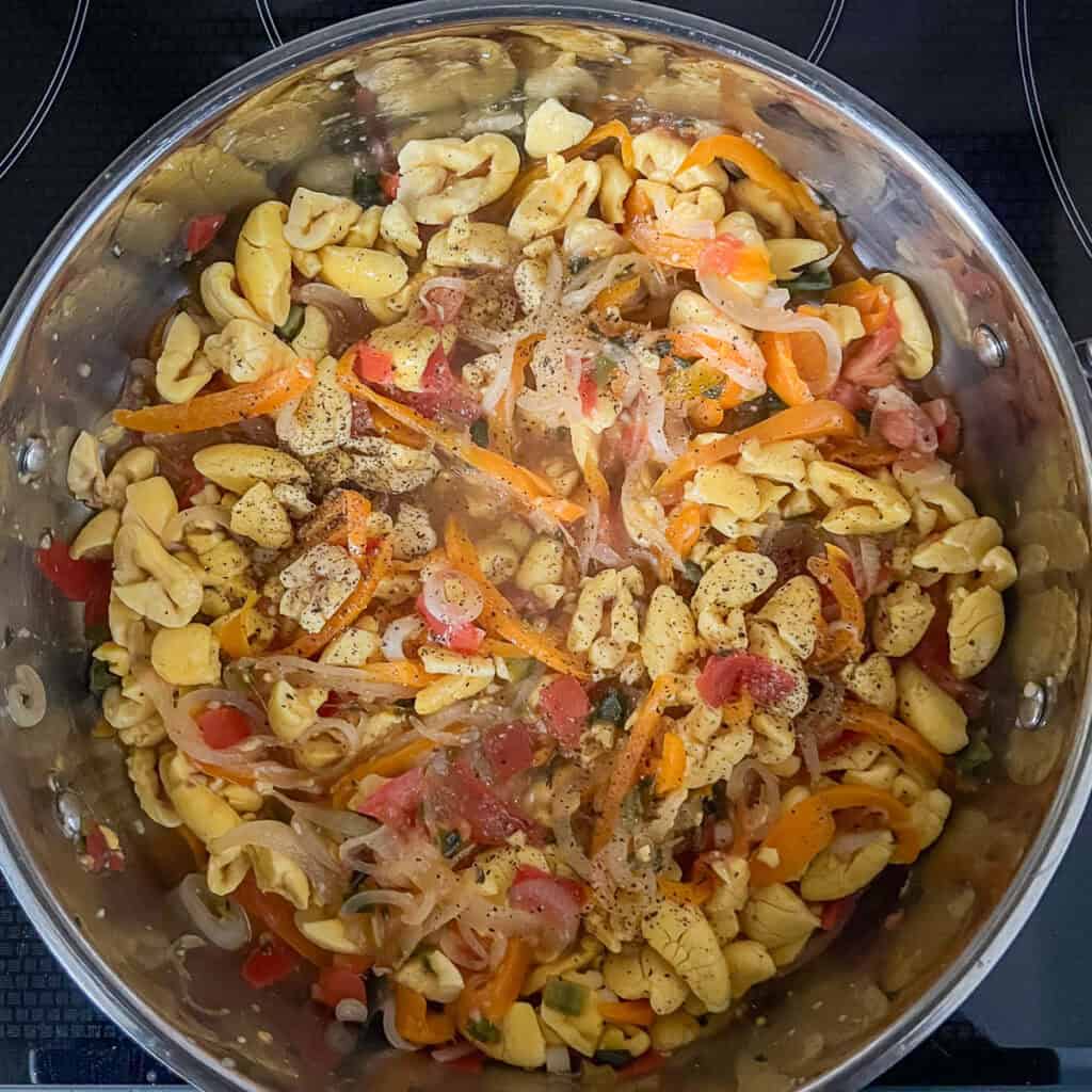 Finished vegan ackee in the sauté pan ready to be dished up and served.