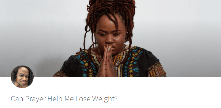 blog post with cover photo of a young overweight black woman looking down with folded prayer hands