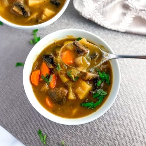 top view close up of mushroom potato soup