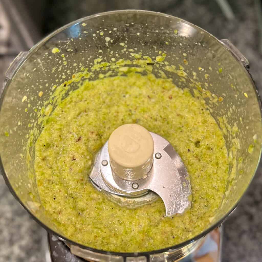 Sofritas sauce after being processed in a food processor.