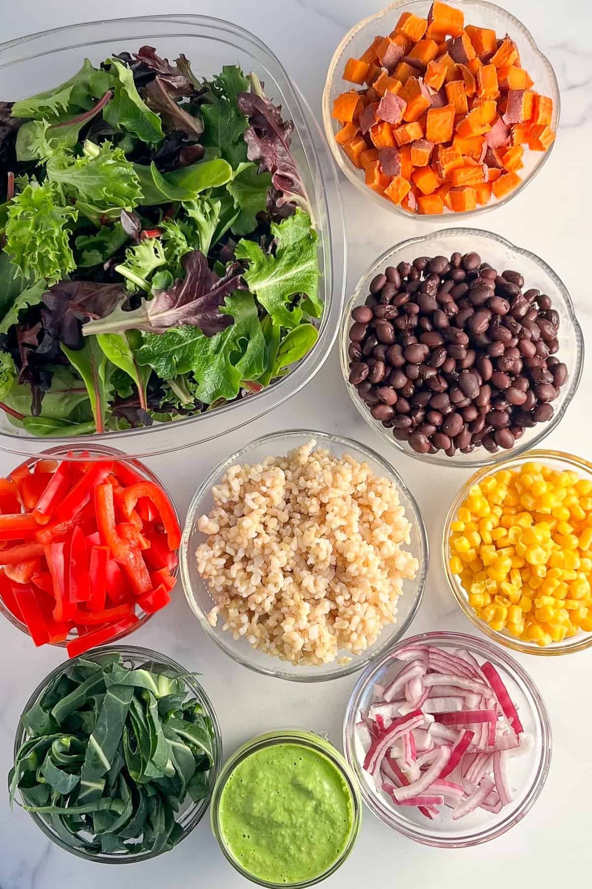 top view of ingredients for southwestern salad in a jar