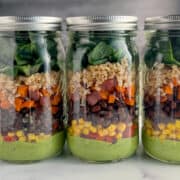 side view close up of Southwestern Salad in a Jar