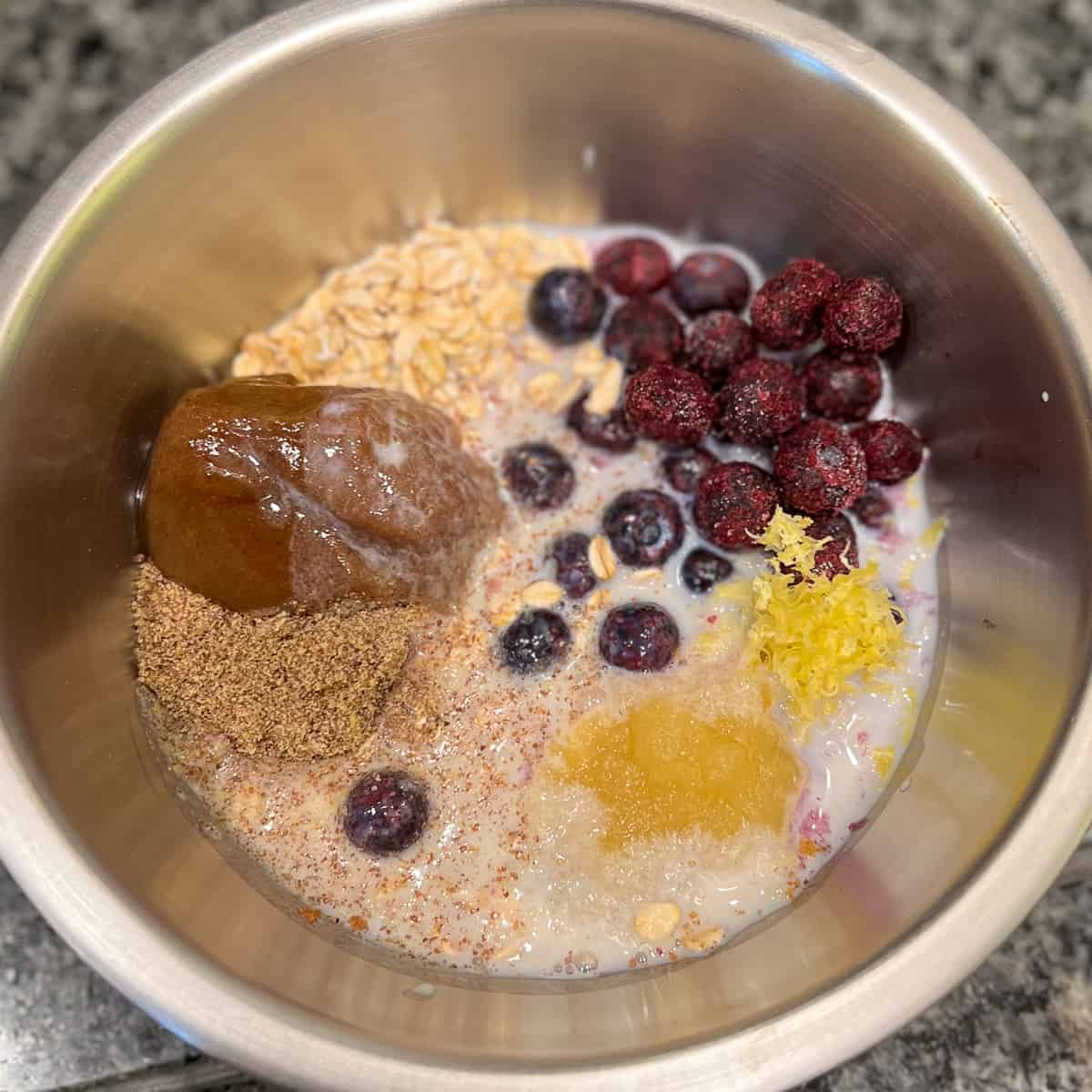 top view of ingredients in a mixing bowl
