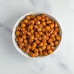 top view of a bowl of roasted chickpeas