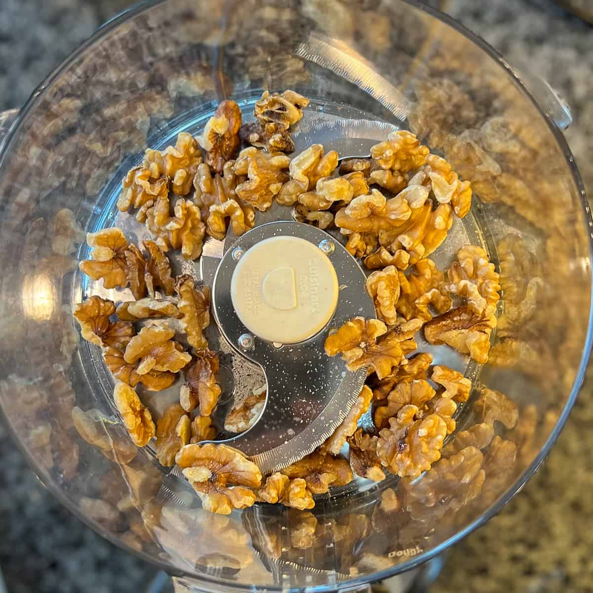 top view of walnuts in a food processor