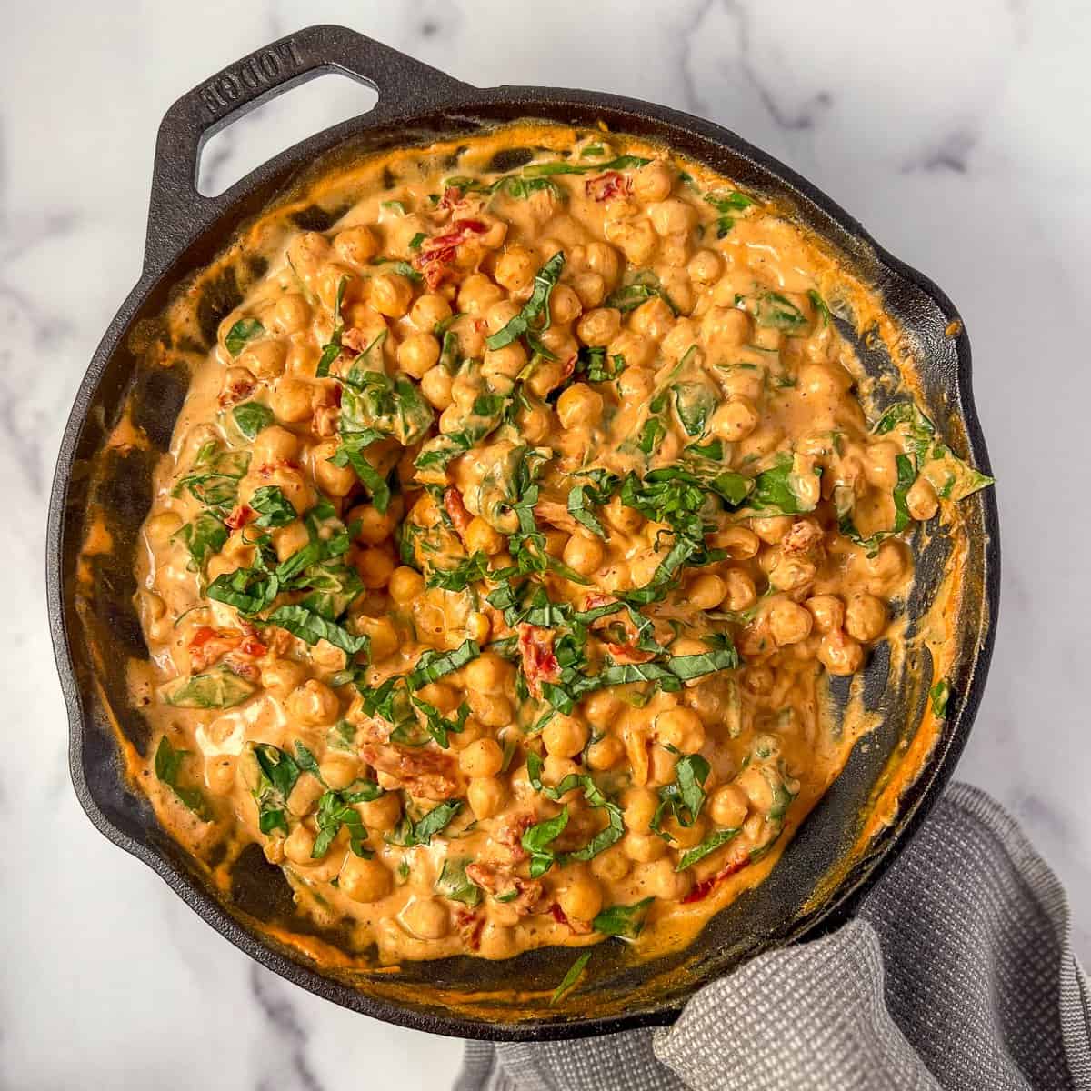 Marry me chickpeas in a cast iron skillet.