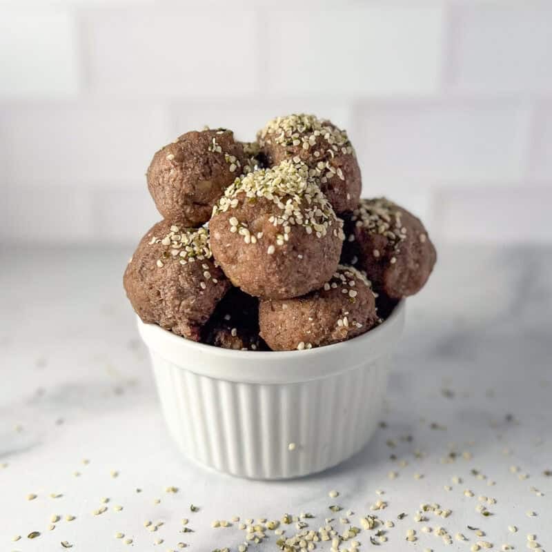 A bowl of kid-friendly no-bake energy bites.