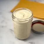 Vegan blue cheese dressing in a mason jar.