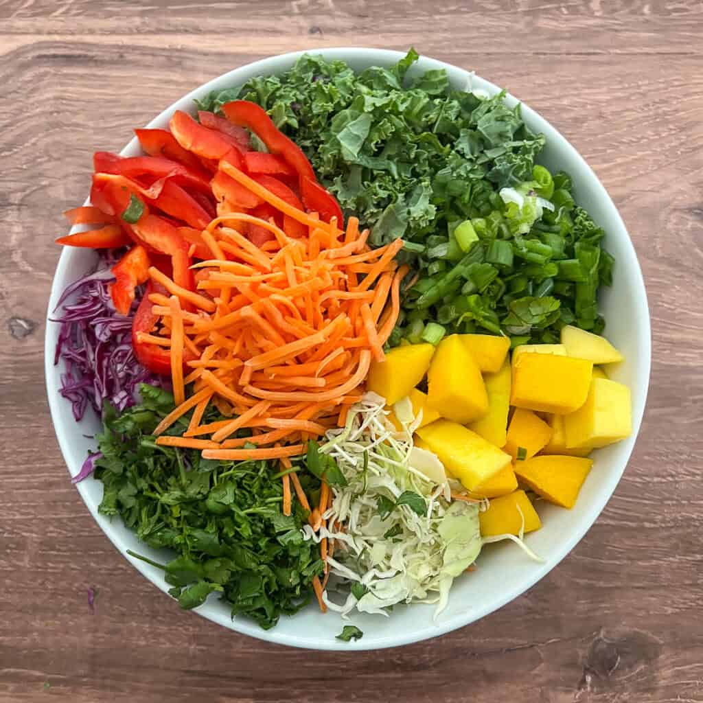 Bowl of chopped veggies.