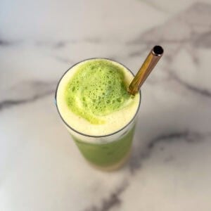 Pineapple Matcha latte with straw