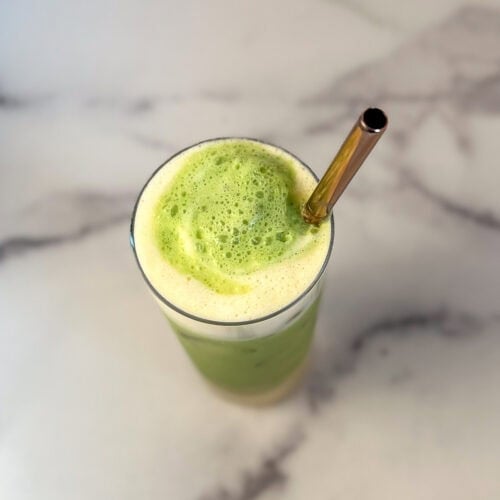 Pineapple Matcha latte with straw