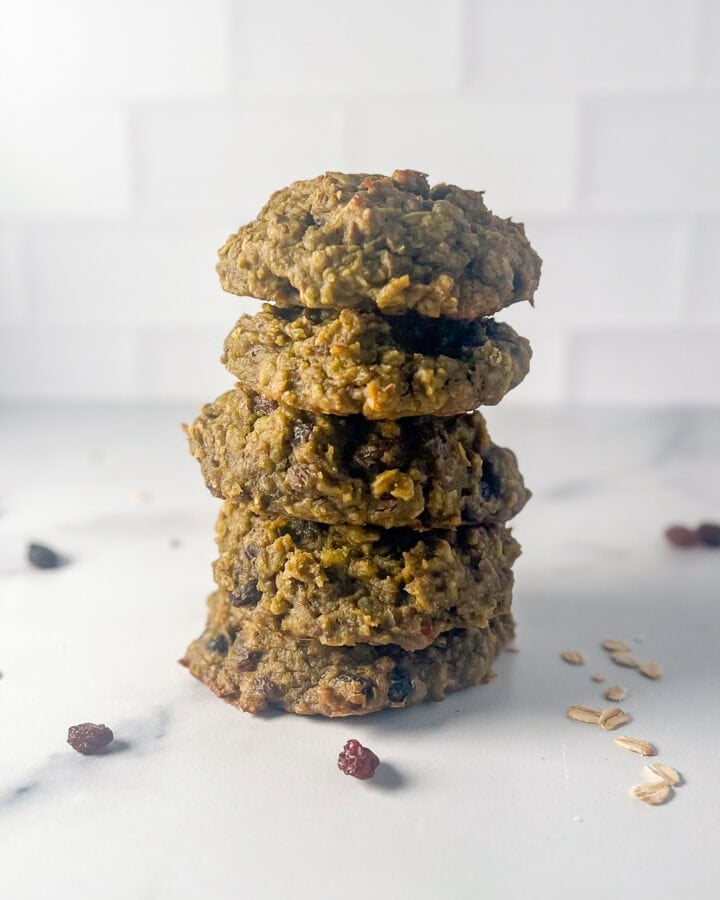 A stack of matcha green tea cookies.