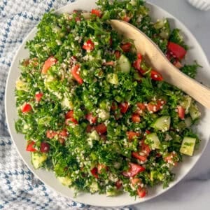 A bowl of gluten free tabouli salad.