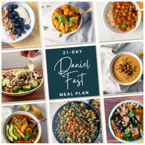 Graphic with 8 food photos.